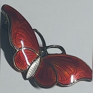 Vintage Red 925 Silver Enamel Small Butterfly Brooch